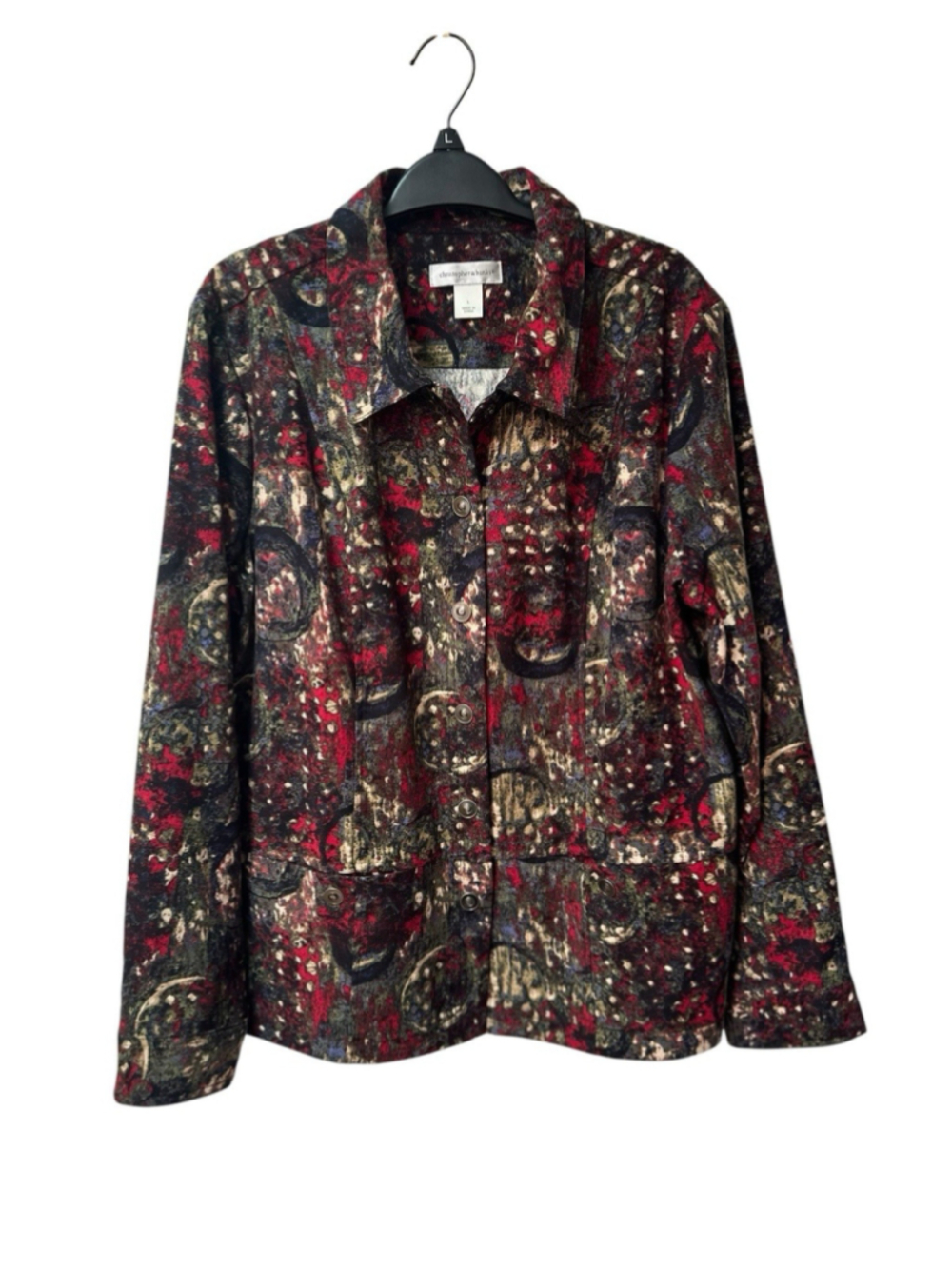 Christopher Banks Animal Snap Jacket Womens L Multicolor Long Sleeve Snap Pocket